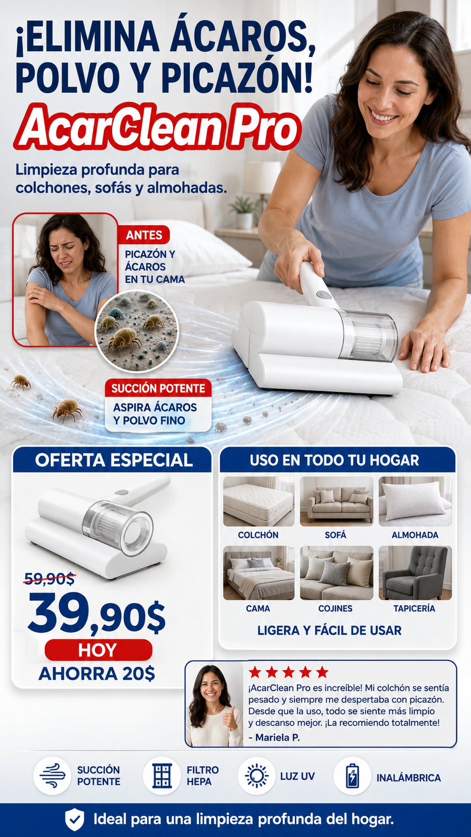 Limpia tu colchón a profundidad con AcarClean PRO 🪳